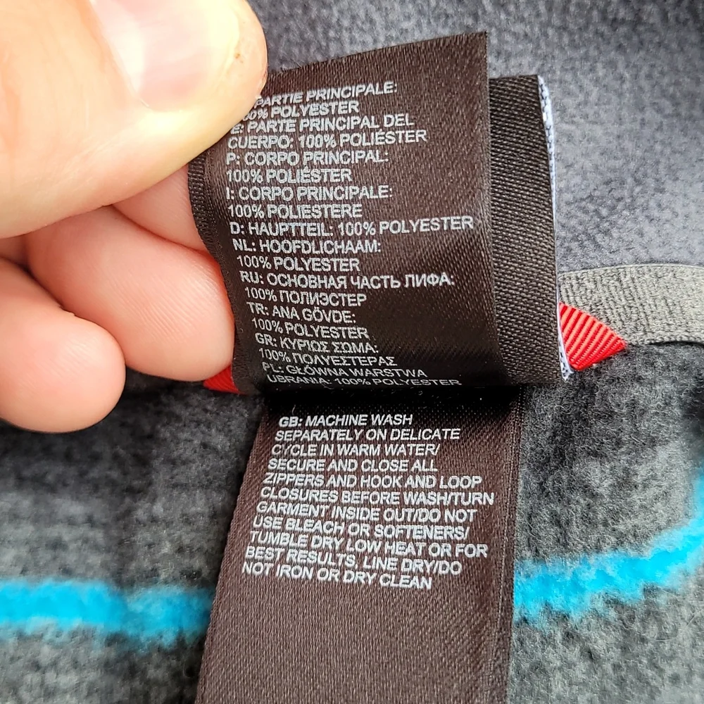 THE NORTH FACE Grey Blue Striped‎ Fleece Polyester Sz L Half Zip Pullover Jacket